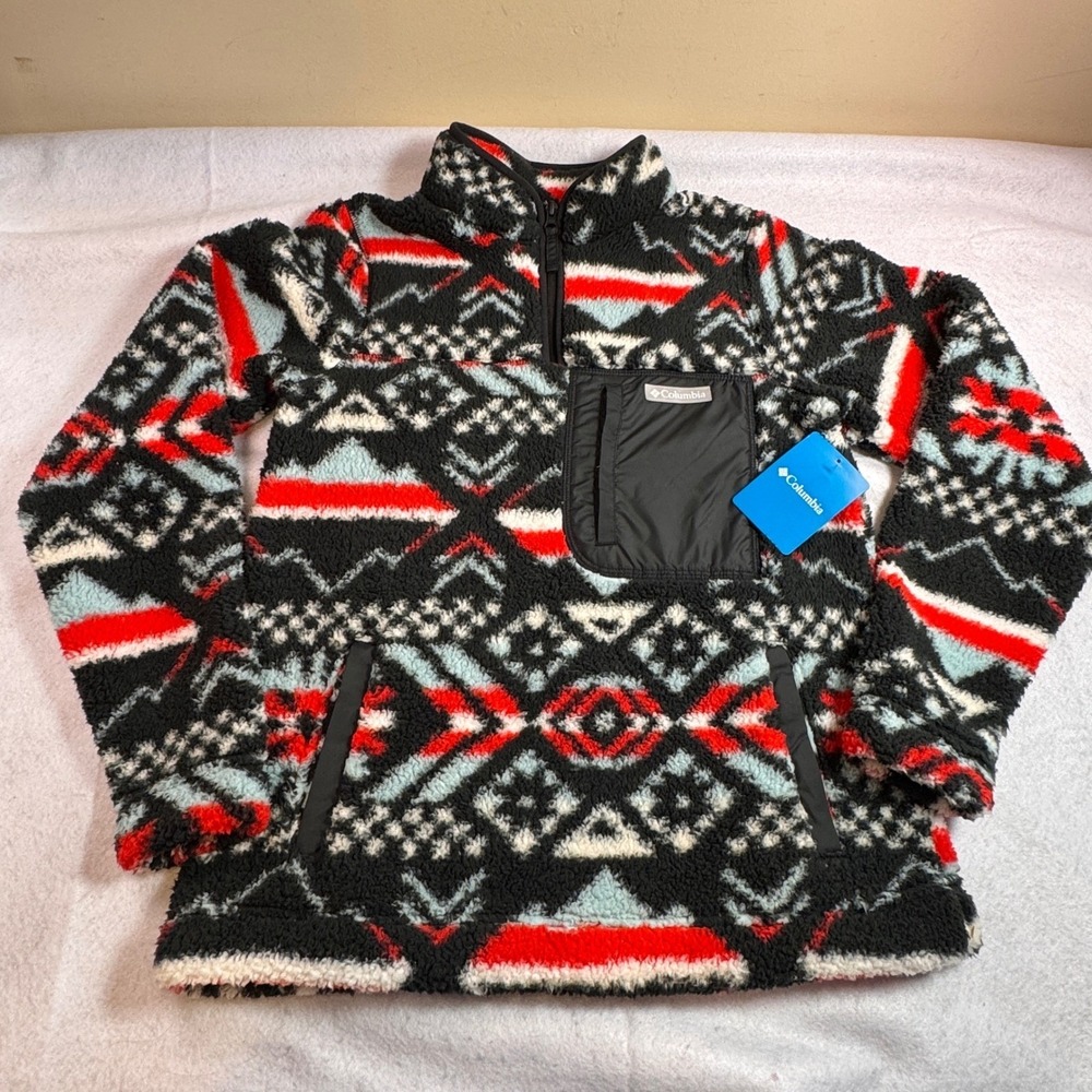 Columbia Helvetia Half Zip Fleece Pullover Aztec Geometric Black Red Small